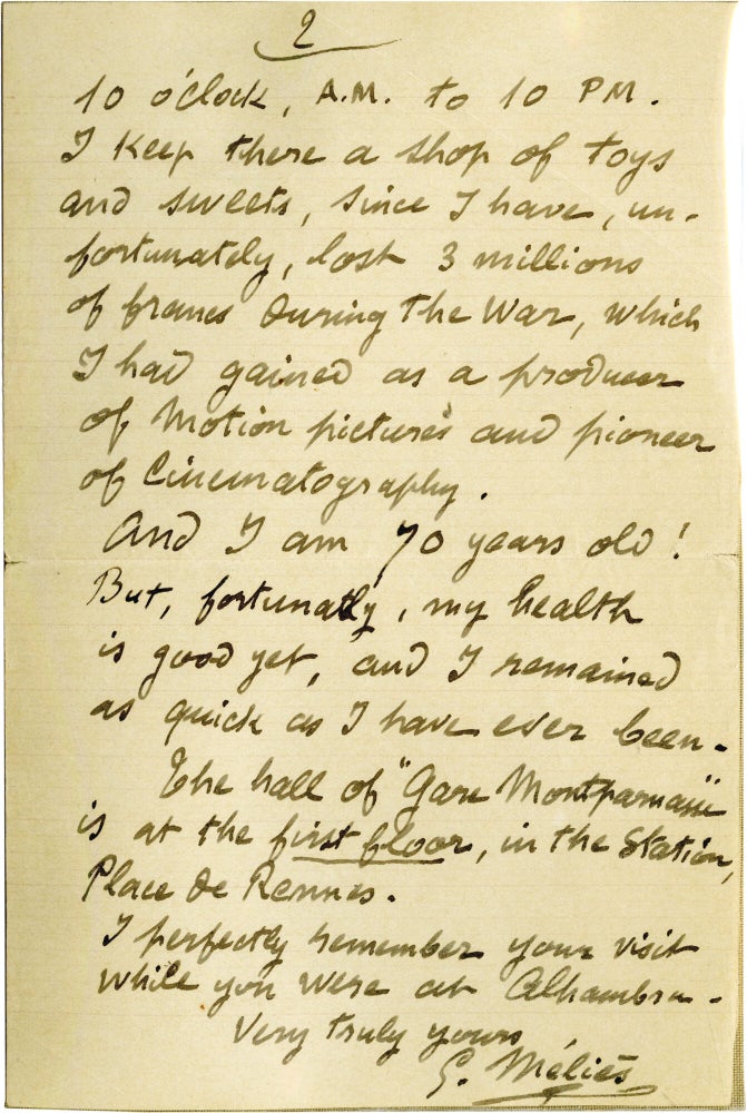 Archive of six handwritten letters by director Georges Méliès regarding his career in the theater, cinema, and as a merchant, circa 1928-1932