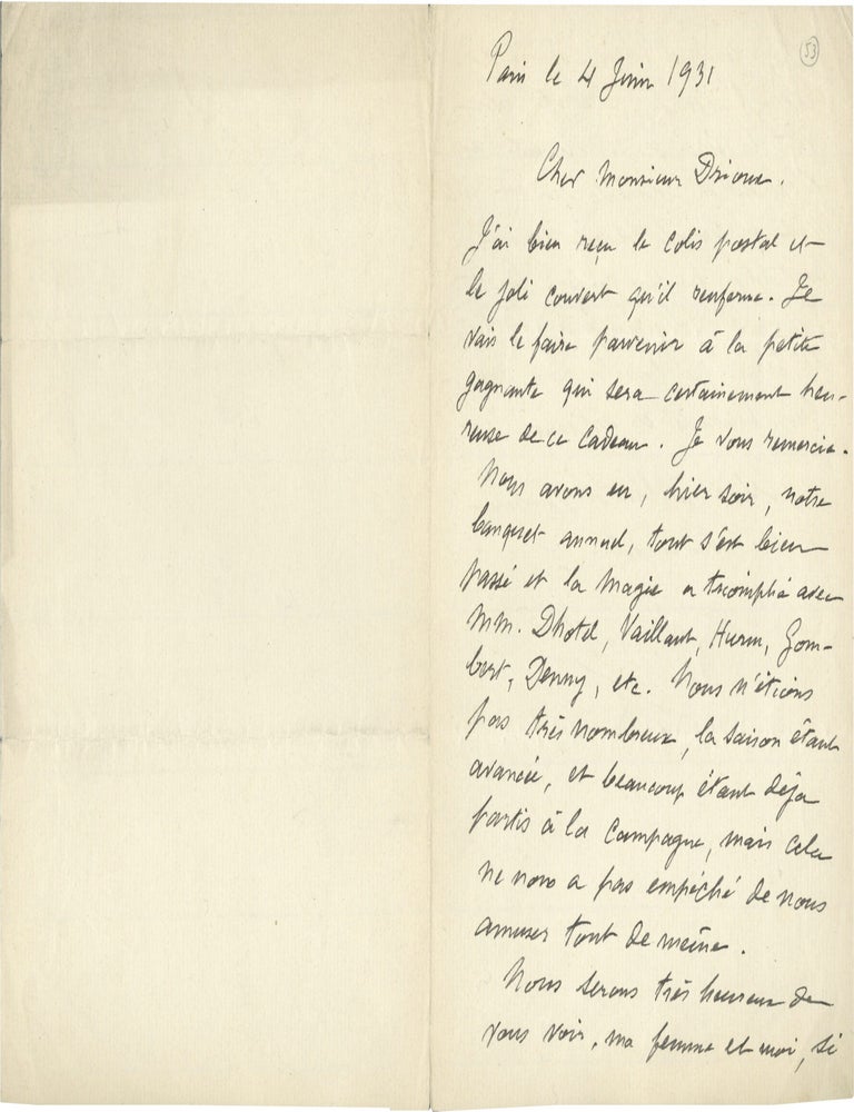 Archive of six handwritten letters by director Georges M&eacute;li&egrave;s regarding his career in the theater, cinema, and as a merchant, circa 1928-1932