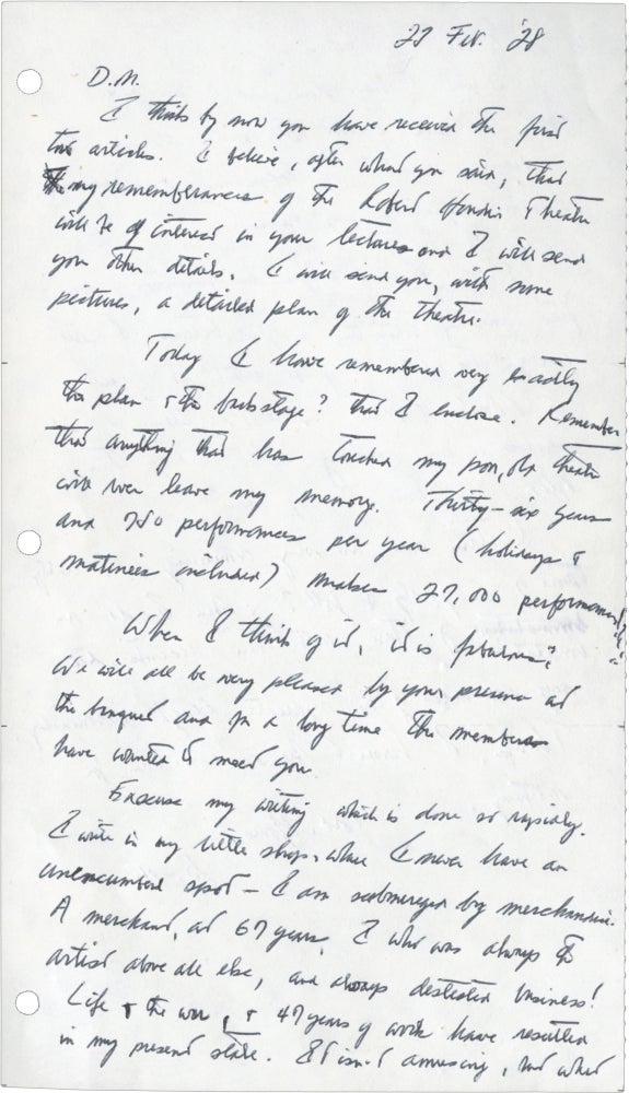 Archive of six handwritten letters by director Georges Méliès regarding his career in the theater, cinema, and as a merchant, circa 1928-1932