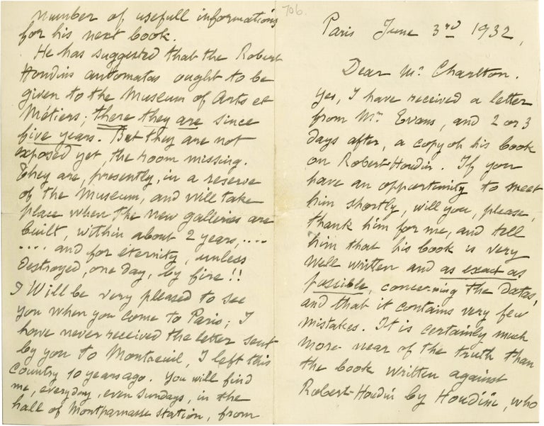 Archive of six handwritten letters by director Georges Méliès regarding his career in the theater, cinema, and as a merchant, circa 1928-1932