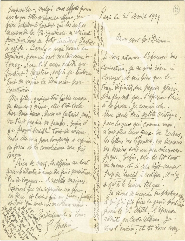 Book #147302] Archive of six handwritten letters by director Georges M&eacute;li&egrave;s regarding his...