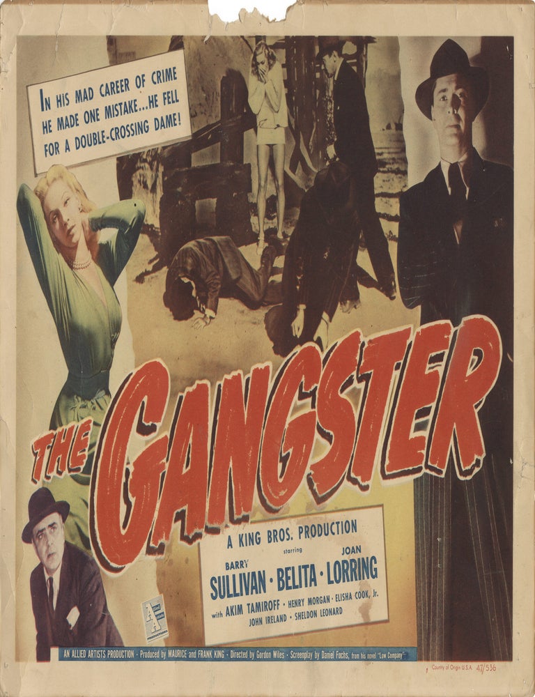 Book #148425] The Gangster (Original US lobby card from the 1947 film noir). Gordon Wiles, Daniel...