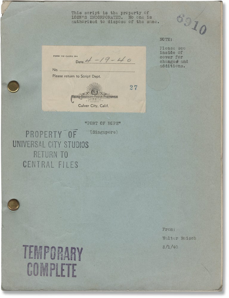 Port of Hope (Singapore) (Original screenplay for an unproduced film