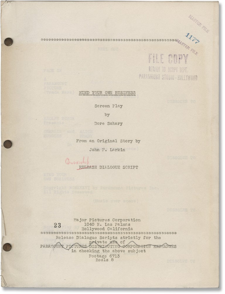 Book #148629] Mind Your Own Business (Original screenplay for the 1936 film). Norman Z. McLeod,...