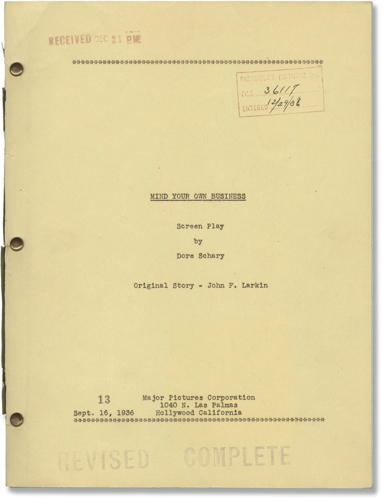 Book #148649] Mind Your Own Business (Original screenplay for the 1936 film). Alice Brady Charles...