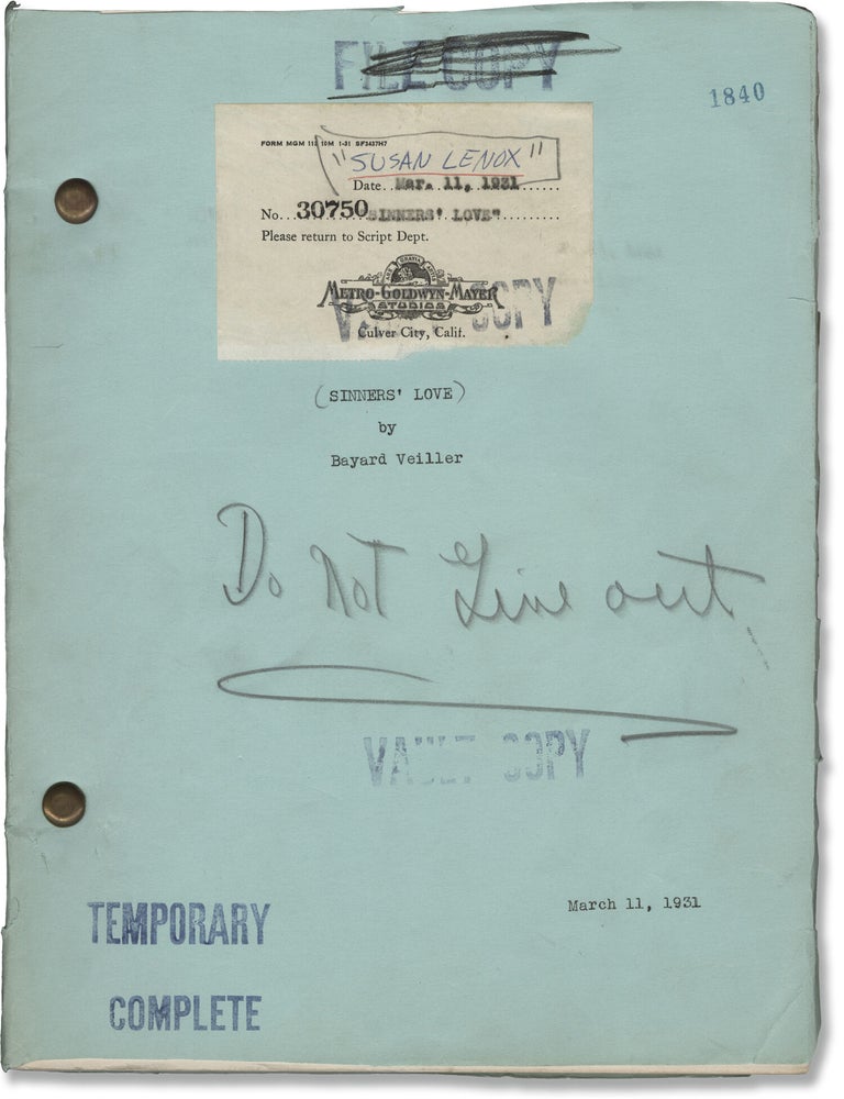 Susan Lenox (Her Fall and Rise) [Sinners' Love] (Original screenplay for the 1931 film