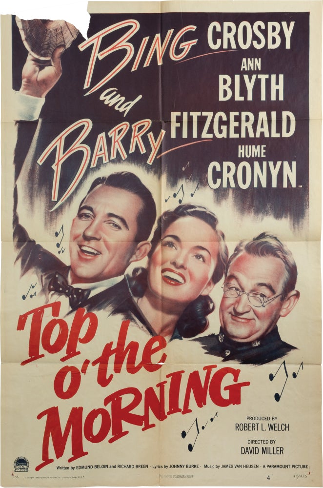 [Book #148719] Top o' the Morning. David Miller, Richard L. Breen Edmund Beloin, Ann Blyth Bing Crosby, Barry Fitzgerald, director, screenwriters, starring.