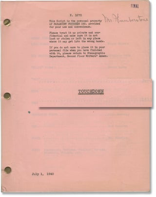 Book #149216] The Quarterback [Touchdown] (Original screenplay archive for the 1940 film, copy...
