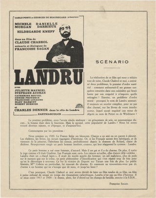Book #149232] Landru [Bluebeard] (Promotional flyer for the 1963 French film). Claude Chabrol,...