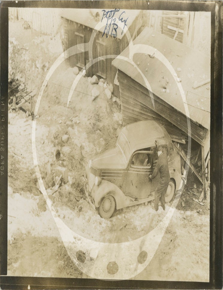 Archive of 59 original photographs of automobile accidents in the Minneapolis-St. Paul area, circa 1930s-1940s