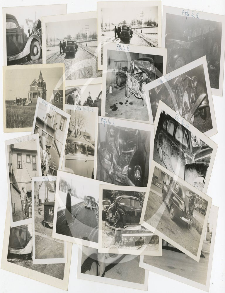 Archive of 59 original photographs of automobile accidents in the Minneapolis-St. Paul area, circa 1930s-1940s