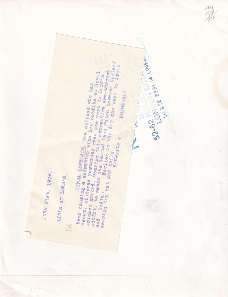 Original photograph of Linda Lovelace at Lord's cricket ground, June 20, 1974