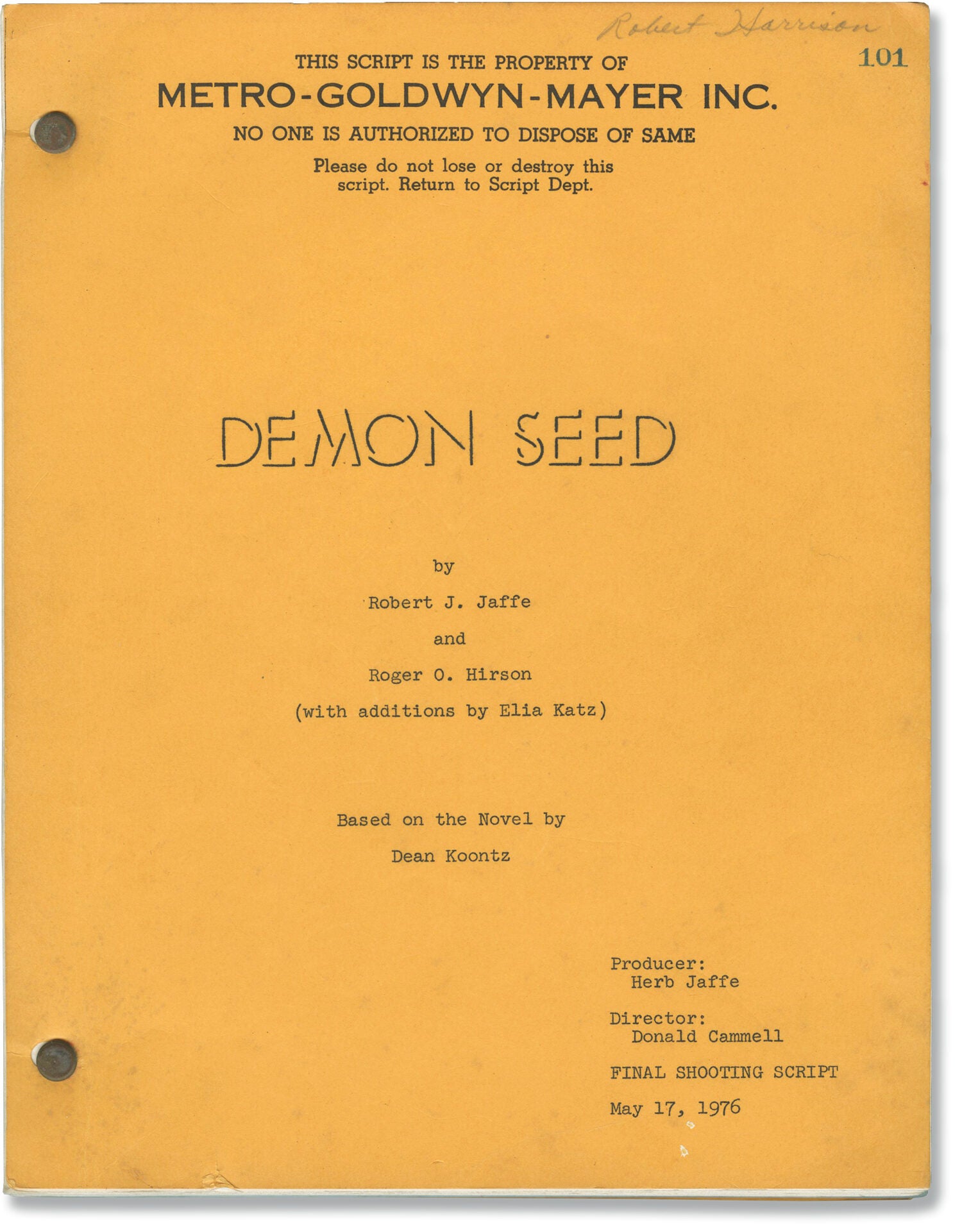 Demon Seed | Donald Cammell, Roger O. Hirson Robert J. Jaffe