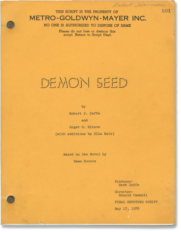 [Book #149427] Demon Seed. Donald Cammell, Roger O. Hirson Robert J. Jaffe, Dean Koontz, Julie Christie, Fritz Weaver, director, screenwriters, novel, starring.
