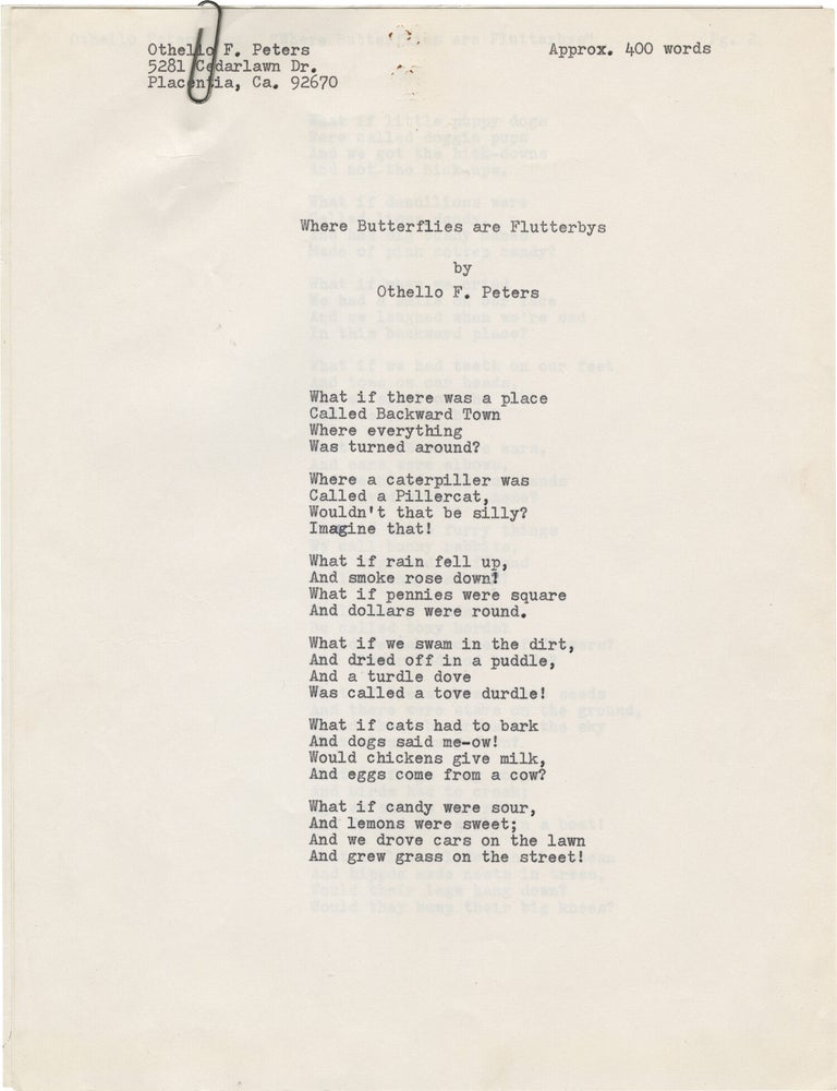 Where Butterflies are Flutterbys (Original manuscript for an unpublished children's book