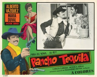 Book #149611] Pancho Tequlia (Three original lobby cards for the 1970 film). Miguel M. Delgado,...
