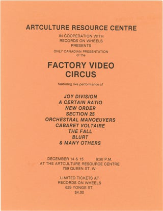 Book #149829] Video Circus (Original flyer for a screening of the 1981 film). A. Certain Ration...