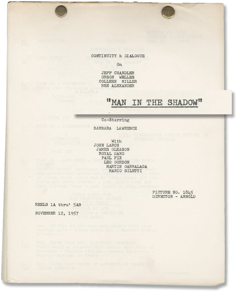 Book #149852] Man in the Shadow (Original post-production script for the 1957 film noir). Jack...