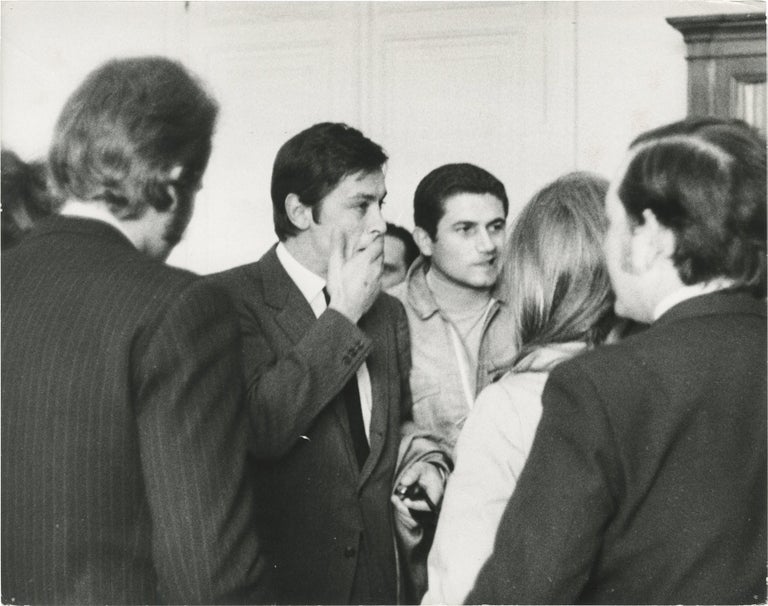 [Book #150302] Original photograph of Johnny Hallyday, Alain Delon, Claude Lelouch, and Nathalie Delon at a protest in support of Israel, 1967. Alain Delon Johnny Hallyday, Claude Lelouch, Nathalie Delon, subjects.