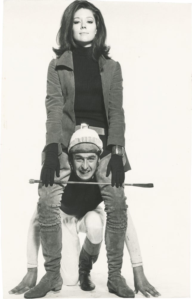 [Book #150306] Original photograph of Diana Rigg and Patrick Macnee in a promotional test photograph for The Avengers, circa 1967. Diana Rigg, Alun Hughes, subject, designer.