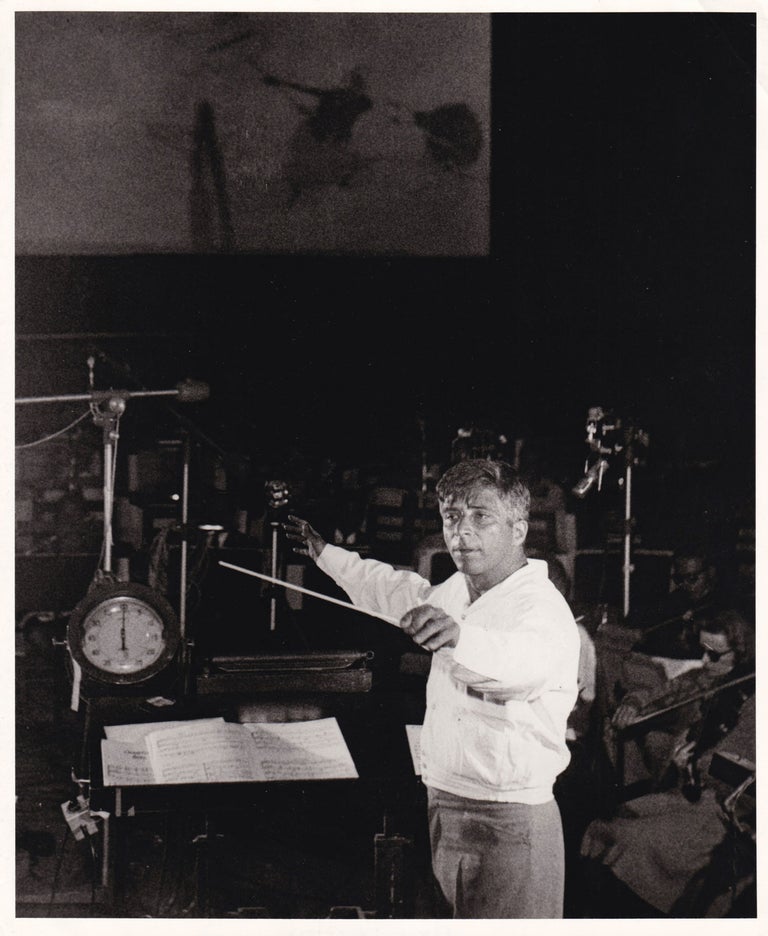 [Book #150593] Original photograph of Elmer Bernstein recording the soundtrack to The Man with the Golden Arm, circa 1956. Elmer Bernstein, subject.