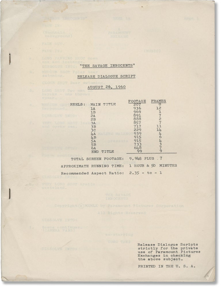 The Savage Innocents (Original post-production screenplay for the 1960 film