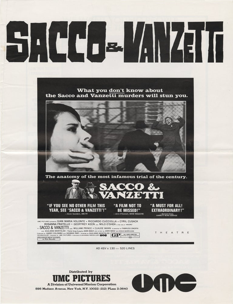 Book #151591] Sacco and Vanzetti (Original press kit for the 1971 film). Giuliano Montaldo,...