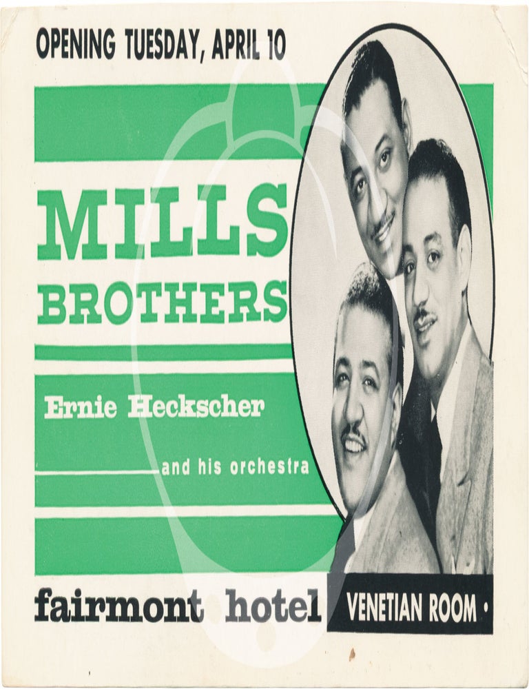 Collection of ten original promotional cards advertising performances at the Venetian Room at the Fairmont Hotel in San Francisco, 1957-
