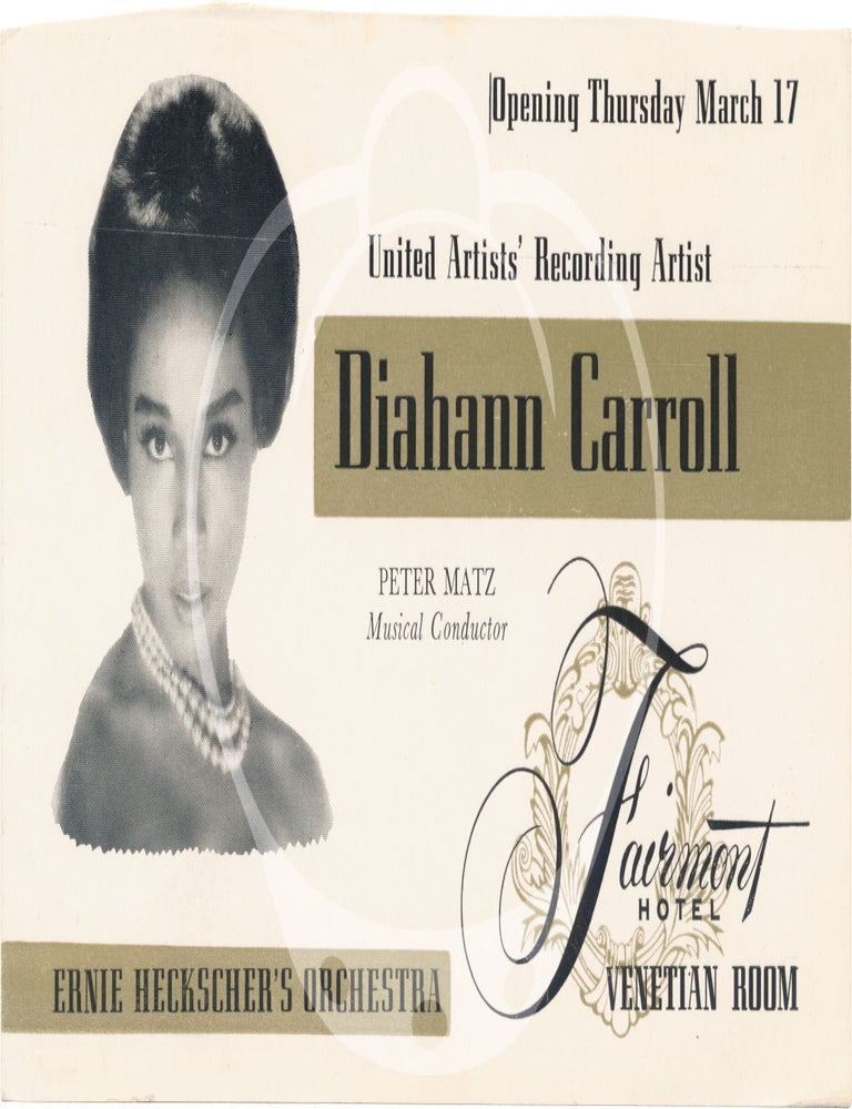 Collection of ten original promotional cards advertising performances at the Venetian Room at the Fairmont Hotel in San Francisco, 1957-