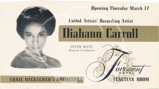 Collection of ten original promotional cards advertising performances at the Venetian Room at the Fairmont Hotel in Dallas, 1960s