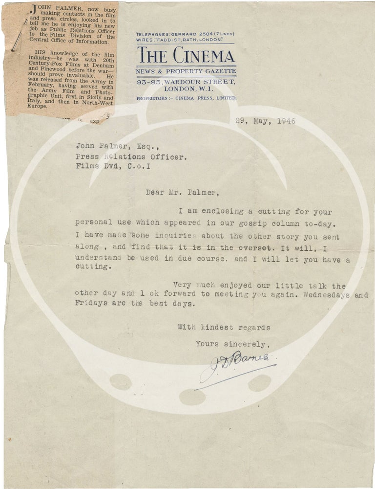 Archive of photographs and letters belonging to British film producer John Palmer