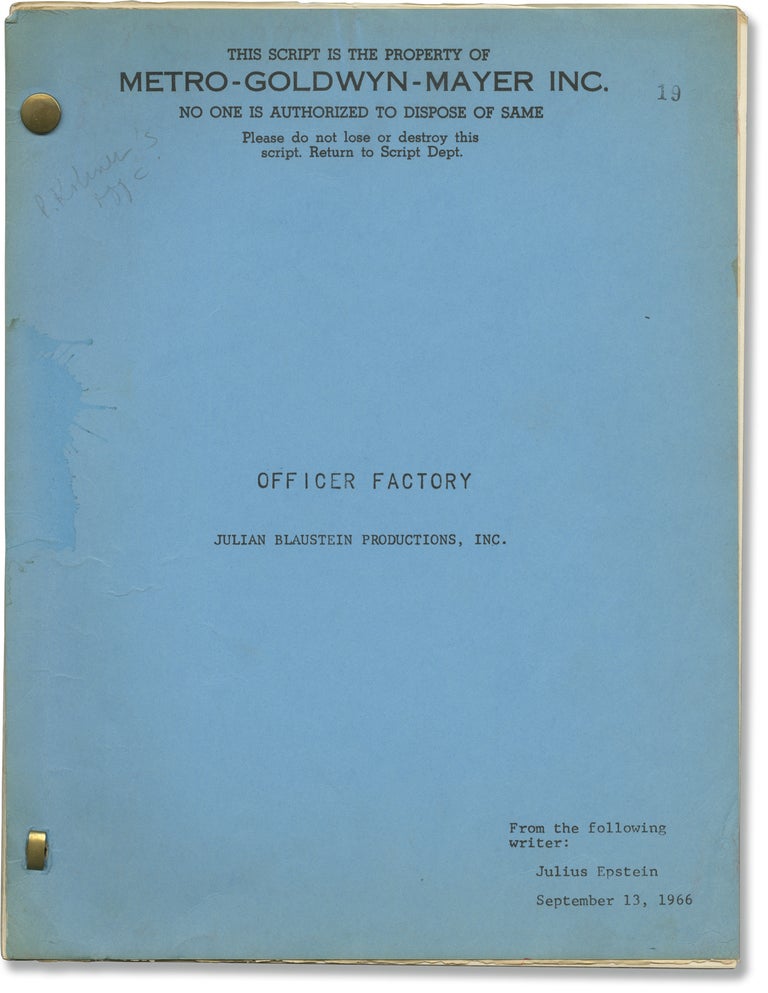 Book #151983] Officer Factory (Original screenplay for an unproduced film). Hans Hellmut Kirst,...