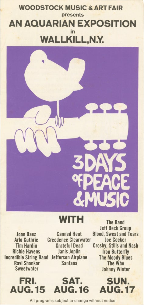 [Book #152031] Archive of promotional materials from the Woodstock rock festival, 1969. Woodstock.