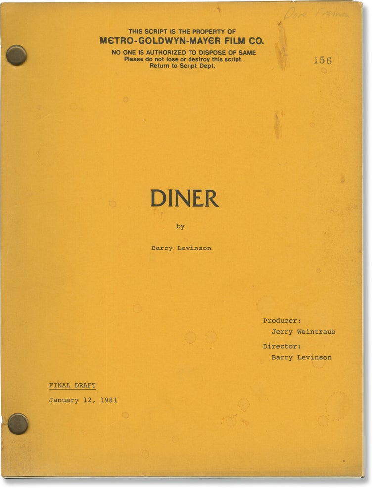 Book #152195] Diner (Original screenplay for the 1982 film). Barry Levinson, Daniel Stern Steve...