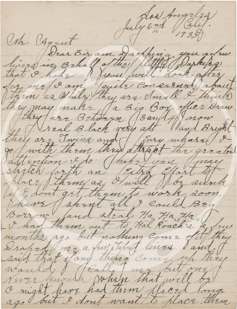 Archive of photographs and letters regarding a pair of African American twin child actors