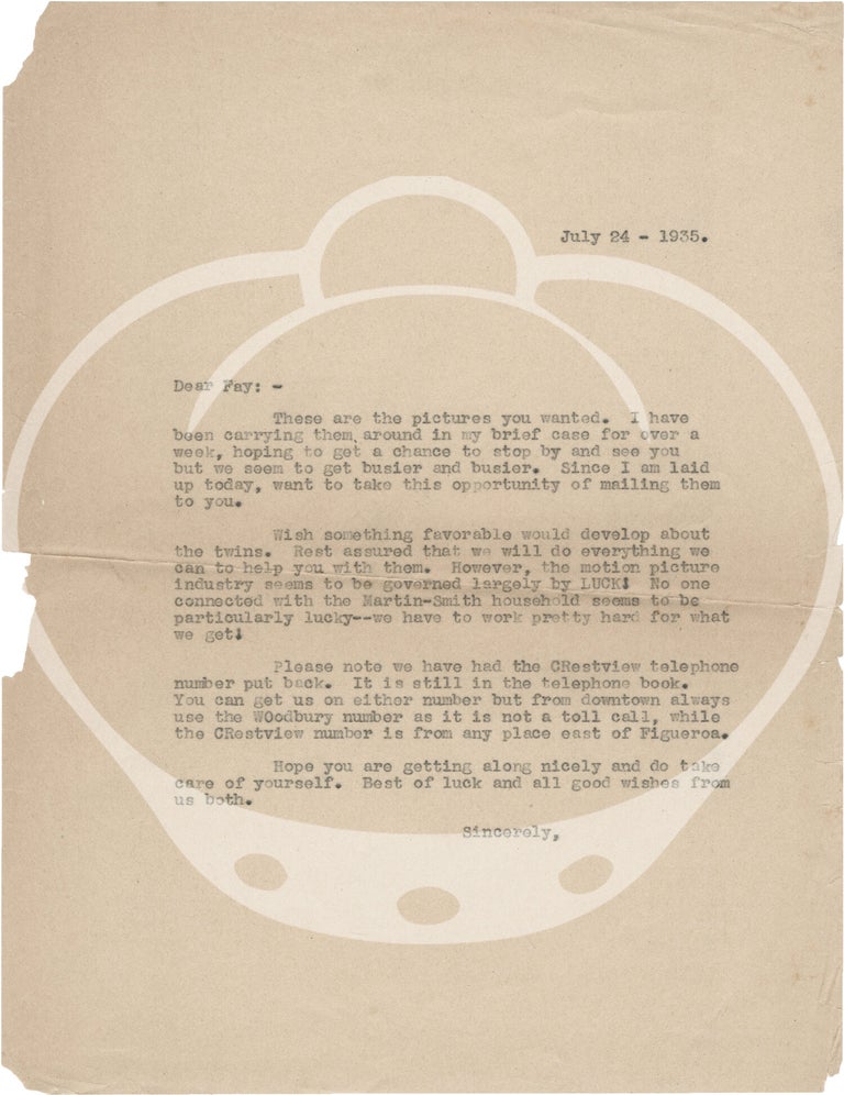 Archive of photographs and letters regarding a pair of African American twin child actors