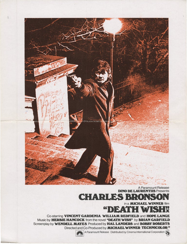 Book #152520] Death Wish (Original promotional flyer from the 1974 film). Michael Winner, Brian...