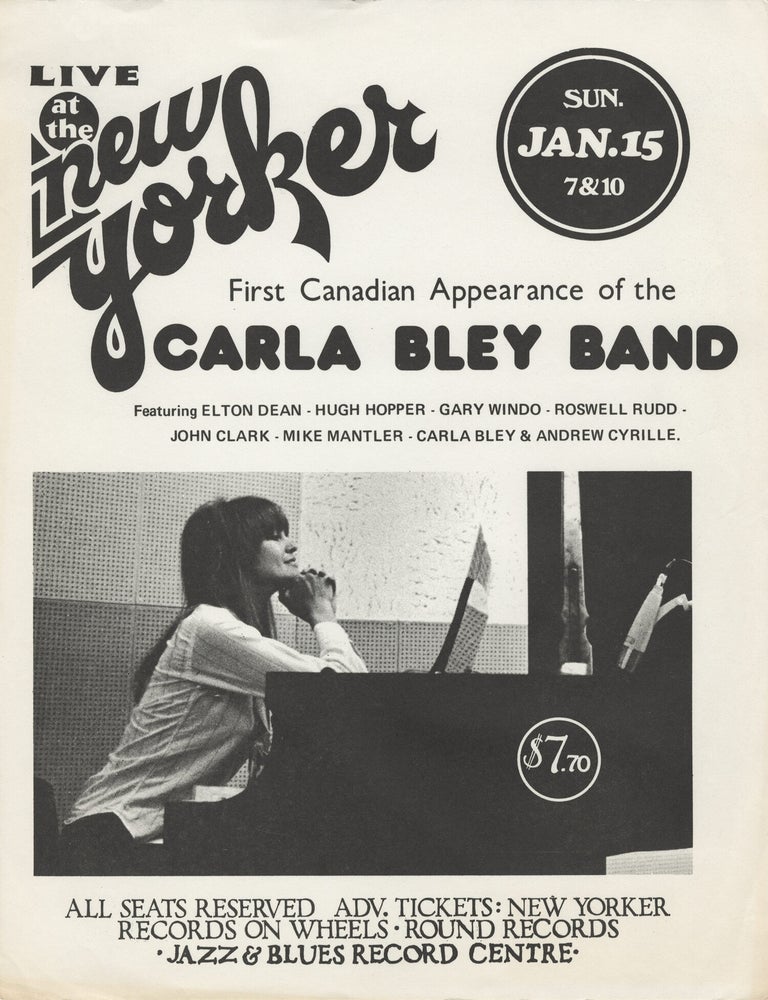 Original flyer for a performance by the Carla Bley Band at the New Yorker Theatre in Toronto,...