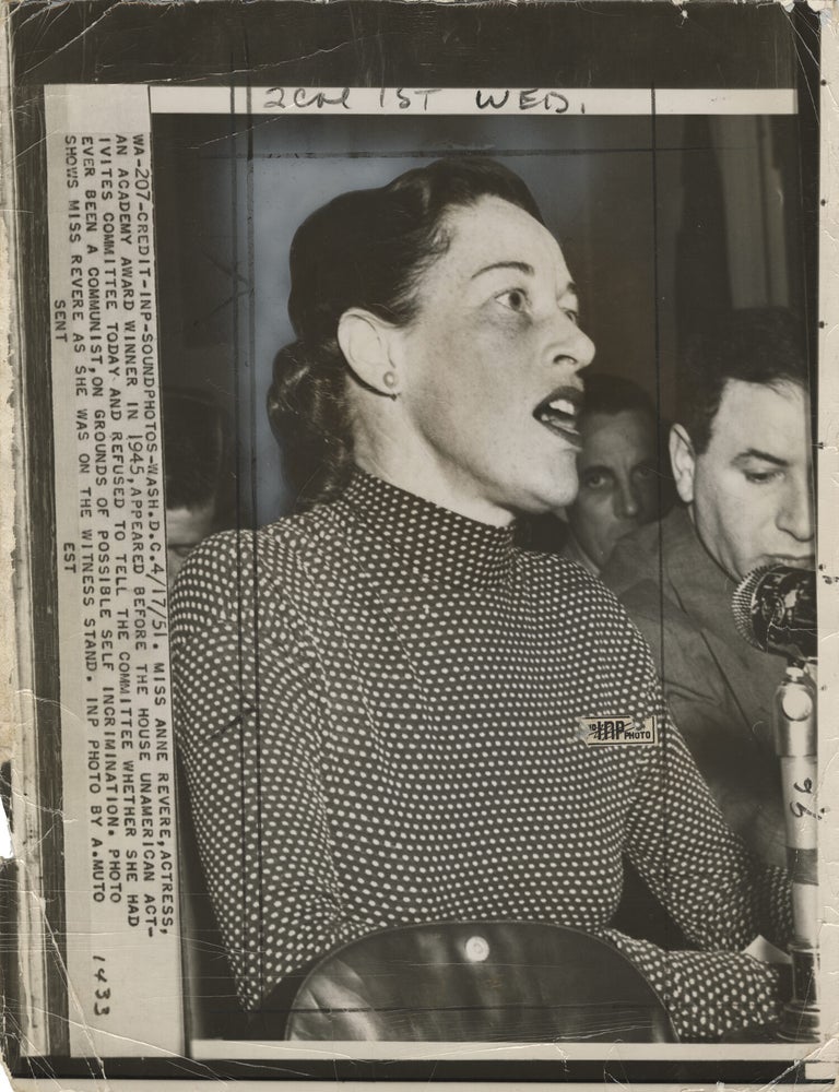 Book #152737] Original photograph of Anne Revere at a HUAC hearing, 1951. Anne Revere, A. Muto,...