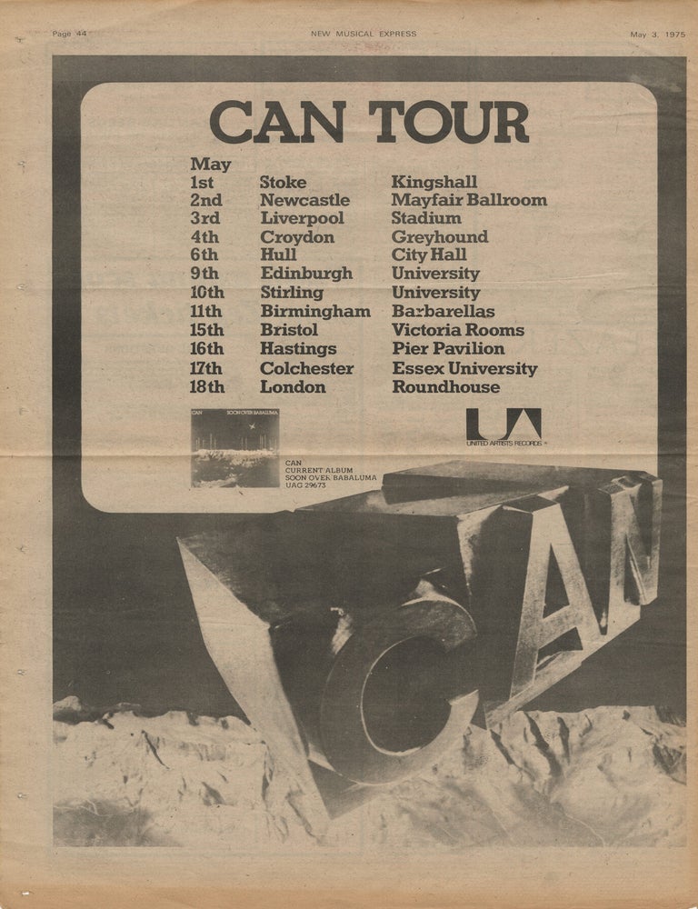 Original newspaper clipping promoting the 1975 "Soon Over Babaluma" UK tour