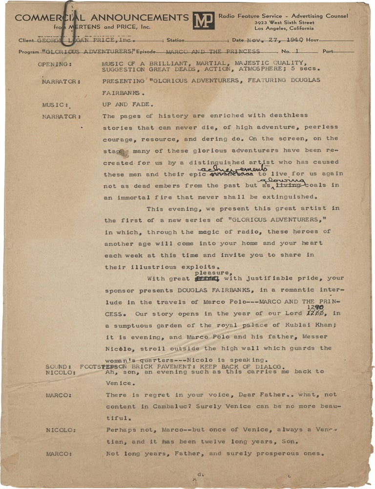 Glorious Adventures: Marco and the Princess (Two original scripts for a 1940 radio episode