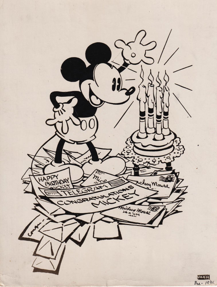 Book #153236] Original photograph of an illustration of Mickey Mouse on his 4th birthday, 1932....