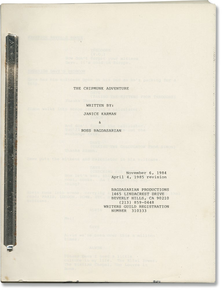 Book #153797] The Chipmunk Adventure (Original screenplay for the 1987 film). Janice Karman, Ross...