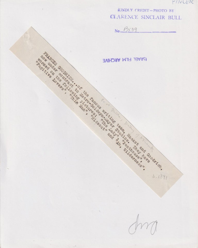 Original photograph of screenwriter Frances Goodrich, circa 1935
