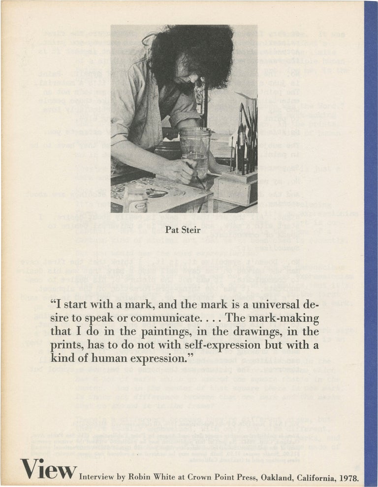 Book #154124] View, Vol. 1 No. 3, June 1978. Pat Steir, Robin White, interview