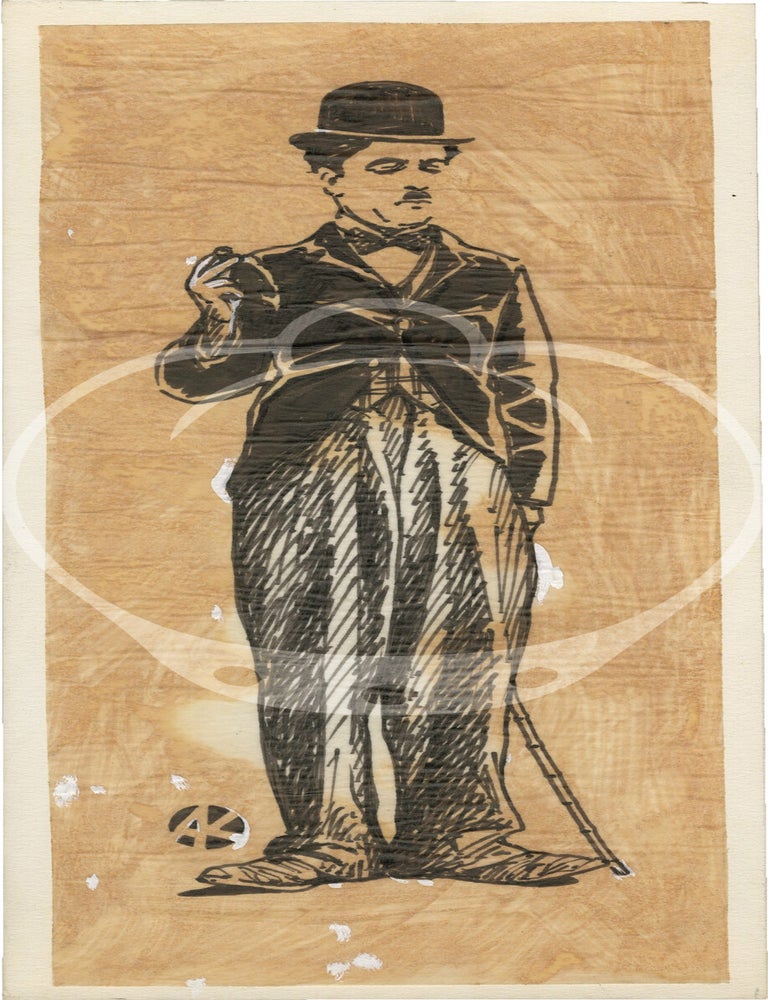 Three original drawings of Charlie Chaplin onstage, circa 1940s