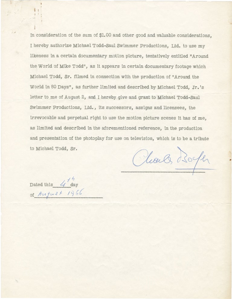 [Book #154161] Typed letter from Michael Todd Jr. to Charles Boyer and signed production contract signed by Boyer. Charles Boyer.