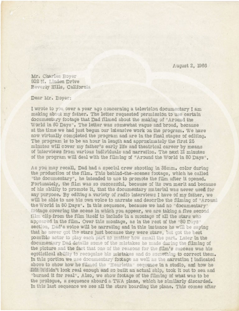 Typed letter from Michael Todd Jr. to Charles Boyer and signed production contract signed by Boyer