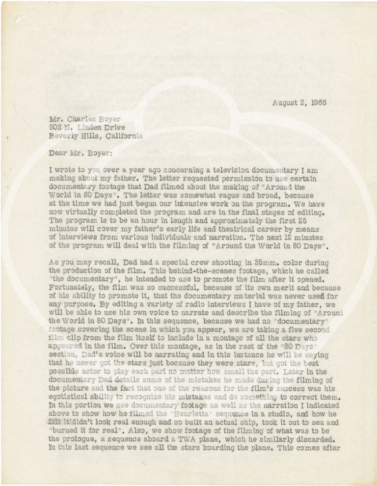 Typed letter from Michael Todd Jr. to Charles Boyer and signed production contract signed by Boyer