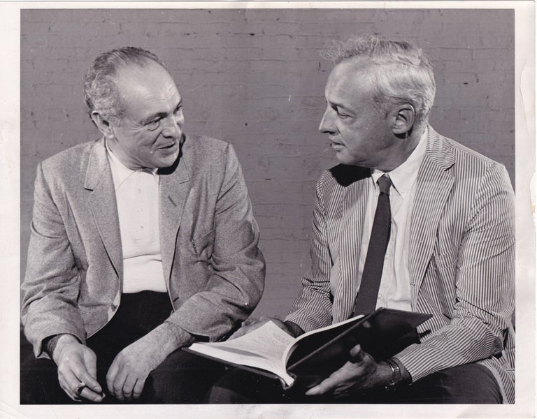 [Book #154240] Original photograph of Saul Bellow and Sam Levene on the set of The Last Analysis in 1964. Saul Bellow, Joseph Anthony, Sam Levene, playwright, director, starring.